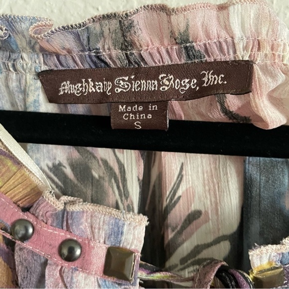 Mushka by Sienna Rose sheer stud blouse size Small fall sheer cinch waist LS - Picture 4 of 7